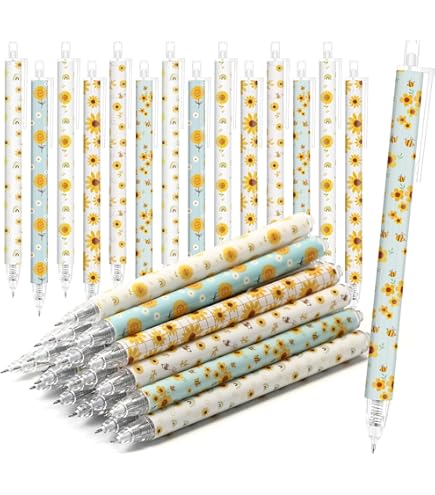 Yexiya 12 Pieces Sunflower Pens Ballpoint Click Ball Pens Reusable Retractable Journaling Sunflower Party Favors Black Ink Medium Point 1.0 Mm Gift For School Office Women And Men