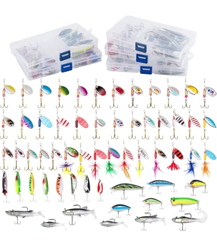 Skylety 40-Piece Fishing Lure Kit - Metal Spinner Baits With Tackle Box For Bass, Trout, Pike, Walleye
