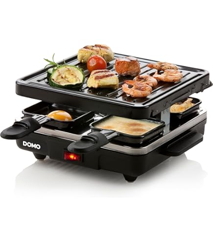 Niet-plak Laag LeuKoles Omdraaibare Raclette Grill 1300W – Voor 8 Personen, Met 8 Kaaspannetjes & Grillplaat Gourmet Grill