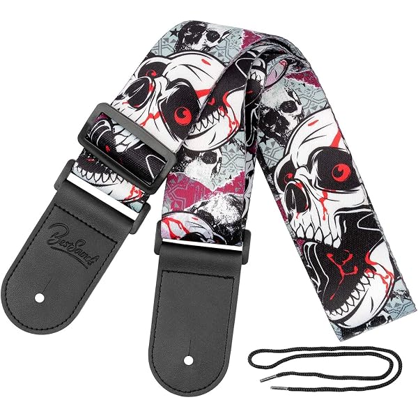 Sangle De Guitare En Cuir Véritable Perri's - Licence Alchemy Beserker Skull - Réglable Pour Acoustique, Électrique, Basse - 7