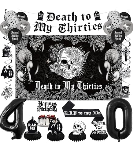 36 Pcs 40th Birthday Cupcake Toppers - Gothic “Death To My 30s” Decor, 9 Designs, Black Theme - View #5