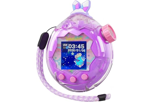 GOKEI 新登場 たまごっちパラダイス 保護ケース カバー 交換用キャップ付き 保護フィルム3枚付き ストラップ付き 実機検証済 For Tamagotchi Paradise ハードケース クリア PC素材 CASE 耐衝撃 すり傷防止 全周囲保護 耐久性 紛失防止 女の子 男の子 クリスマス プレゼント ギフト パープルケース × ダイヤの耳