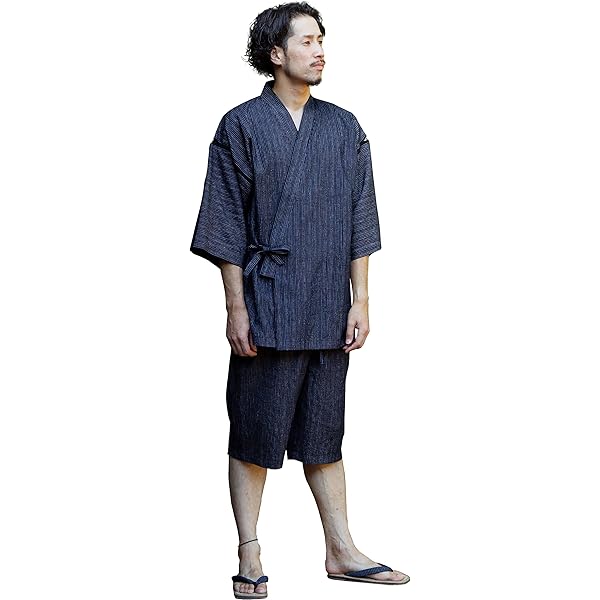 Amazon | 綿の郷(ワタノサト) 日本製 久留米紬織作務衣 (S, 紺) | 甚平