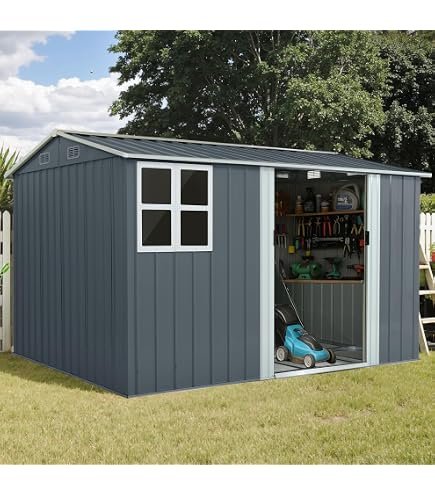 Amazon | 樹脂製 大型物置 屋外収納庫 幅244×奥行190×高さ218cm 窓付き