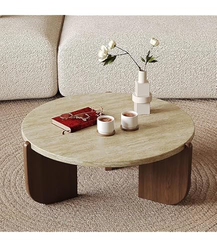 Amazon.co.jp: Vollebo トラバーチン サイドテーブル 円形 ロー