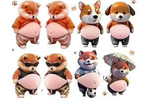 GOKEI ぷにぷに おなか シール お腹 3D 立体 ステッカー スクイーズ 猫 犬 癒し 柴犬 三毛猫 柔らかい もちもち デコシール ストレス解消 グッズ 車 スマホケース デコレーション ぽっちゃり クッションステッカー ぷっくりお腹 ドアガード 壁 衝突防止 犬4組(8点セット)-F