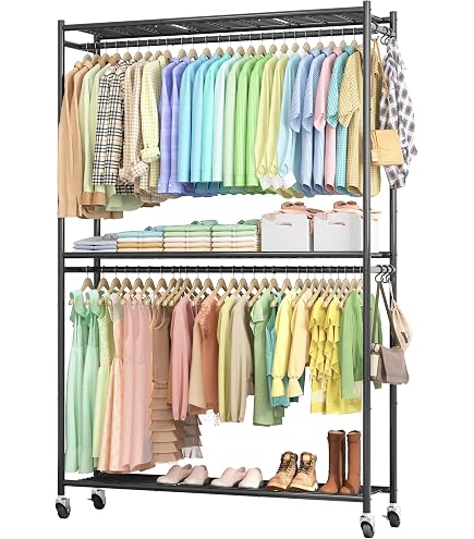 Amazon｜ハンガーラック 頑丈 2段収納 Luxspire 洋服ラック 大容量