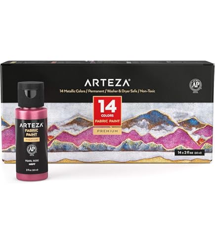ARTEZA 3D Fabric Permanent Paint Set, 30 Individual Colours, (30 ml), for Textile, Fabric, Canvas, Wood, Ceramic, Glass