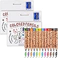 ThEast Set of 12 Short Jumbo Colored Pencils Cute Animal Line Pencils for Kids 3-12 Years Old with Hexagon Design Valentine's Day Sharpener Pre-Sharpened (Pack of 2)