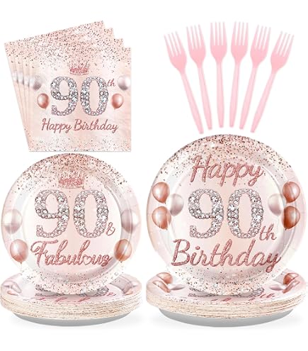 90. Geburtstag Deko-Set – Rose Gold Mit Blumen-Hintergrund, Banner & Ballons – Für Partys & Feiern