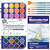 43 Pack Watercolour Paint Set, Shuttle Art 36 Colours Watercolour Paint Pan Set with 6 Brushes and 1 Watercolour Pad for Begi