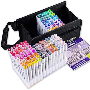 GimiFan マーカーペン 120色 セット ペンスタンド ホワイト ライナーペン 油性 太字 細字 キャリングケース…