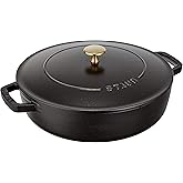 Staub Braiser 40506-542 Saute Pan, Black, 10.2 inches (26 cm), Large, Both Handed, Cast Enameled Pot, Sukiyaki, Induction Com