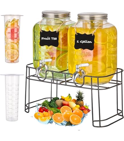 Tanlade 2 Pack Rose Gold Glass Drink Dispenser For Parties 1 Gallon Beverage Dispenser With Stand And Spigot, Countertop Water Dispenser Touchless Drink Dispenser Jugs For Drinks Juice Tea Jar - View #6