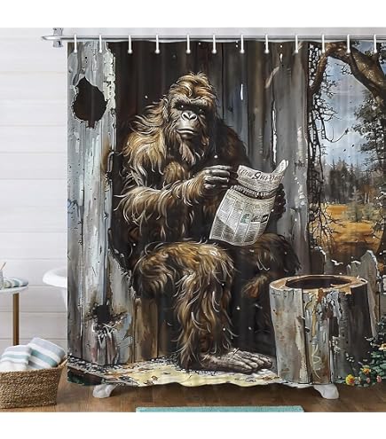 Funny Monkey Mountain Sunrise Shower Curtain - 60x72 Inch Waterproof Polyester, Rustic Wild Animal Silhouette Design, Includes 12 Hooks - View #4