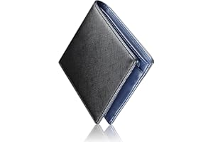 [Alivern] 財布 メンズ 2つ折り 本革 薄い 小銭入れ RFID＆磁気スキミング防止 一流の財布職人が作る 二つ折り財布 ふたつおり サイフ コンパクト 軽い 紳士用 (ブラック＋ブルー)