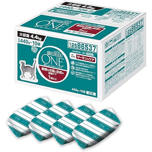 ピュリナワン キャットフード ドライ 敏感なお腹と皮膚の健康ケア サーモン&ツナ 1歳以上 4.4kg(440g×10袋入) 【Amazon.co.jp限定】