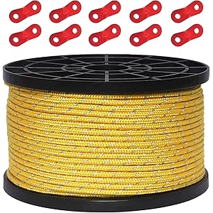 テントロープ パラコード タープロープ ガイロープ 反射 ガイライン 自在金具付き 50m アルミ自在金具 ボビン巻 キャンプ ロープ 4mm/5mm 耐久性