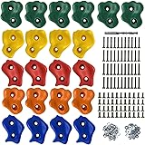 22 Assorted Deluxe Rock Climbing Holds for Kids - Outdoor Climbing Stones Kit with 44 Swing Safe Fasteners + Drill Bit Easy t