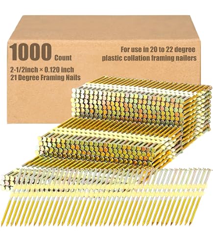 Metabo HPT Framing Nails – 2-1/2" X .131, Full Round Head, Bright Plastic Strip, 1000 Count