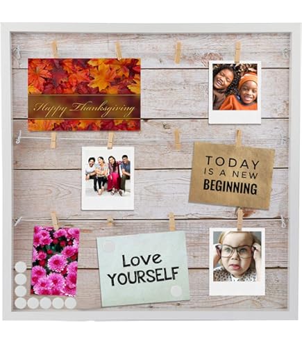 EXQUIDECA Picture Frames Collage Display Board With 30 Clips - Multi Photos Cards Organizer With Adjustable Twines And Magnetic Blackboard - DIY Wall Decor Hanging Picture Holder 15.7x5 Inches EXQUIDECA Picture Frames Collage Display Board With 30 Clips - Multi Photos Cards Organizer With Adjustable Twines And Magnetic Blackboard - DIY Wall Decor Hanging Picture Holder 15.7x5 Inches