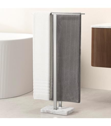 NearMoon Hand Towel Holder With Balanced Marble Base, 304 Stainless Steel Stand Towel Ring L Shape Hand Towel Rack Free-Standing Towel Bar For Bathroom Kitchen Countertop (Single Rod, Brushed Gold