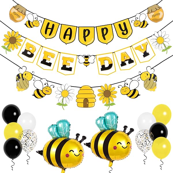 Party Banner Uniwish Happy Bee Day Burlap Banner Bumblebee Themed Baby ...