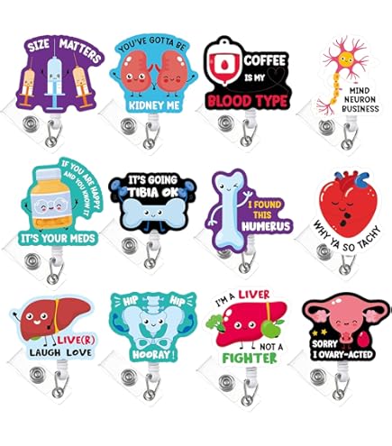 8PC Funny & Cute Nurse Badge Reel Holder – Retractable ID Clip For Medical Staff With Playful Designs - View #6