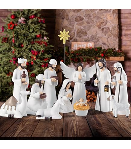 Amazon.co.jp: 10 Piece White Porcelain Miniature Nativity Figurine