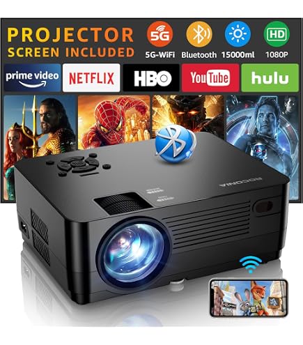 Xgody 1080P Smart Android Projector With WiFi & Two-Way Bluetooth, Full HD Movie Projector For Outdoor Movies 4k Support For Home Theater