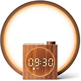 【テレビ朝日で紹介】Dreamegg 光目覚まし時計 ホワイトノイズマシン おしゃれ 25種癒し音（12種雰囲気ライト・7種アラーム音・スマホ充電可） | 間接照明 木目調 タイマー付き 置き時計 目覚ましライト スヌーズ 大音量 騒音対策 タッチ制