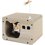 PAWZ Road 猫 爪研ぎ 爪とぎハウス ダンボールハウス 組み立て式 高強度 高密度 木製 紙箱 キャットハウス 猫用品 猫のおもちゃ付属 コンパクト 収納簡単 省スペース 通気性 カリカリ テレビ型 猫耳出入り口 かわいい 長持ち 耐荷重 2