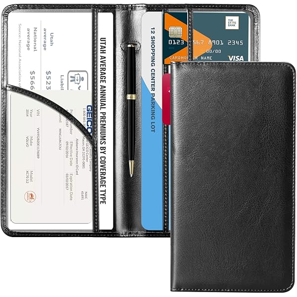 Hanaive 4-Pack Car Registration & Insurance Holders – Magnetic Closure, Carbon Fiber, Glove Box Organizer