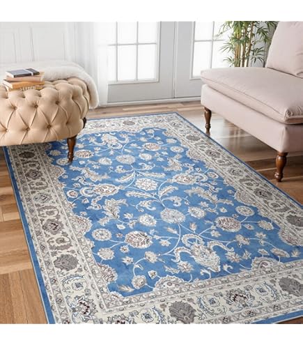 ペルシャカーペット　ラグ　ブルー　150×200cm Amazon｜ペルシャ絨毯風 ペルシャ柄 ブルー 洗える ラグ