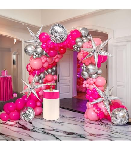 thumbnail image 2 of Pink Purple Silver Balloon Arch Kit - 140 Piece Disco Balloon Decor For Birthday Parties 2 of 9