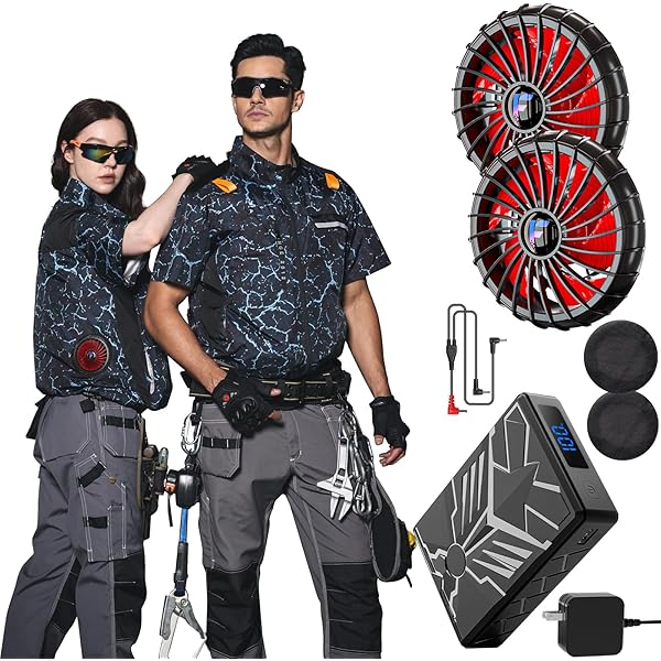 [風神マン] 50V 空調作業服半袖 ファンバッテリーセットファン付きベスト Amazon.co.jp: [風神マン] 50V 空調作業服半袖 ファンバッテリー