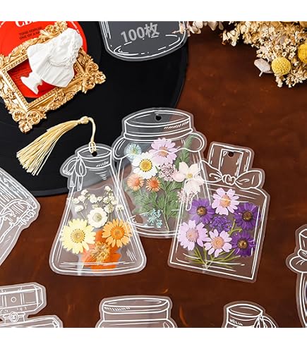 Amazon.co.jp: ドライフラワーのしおり 押し花キット 透明ブックマーク