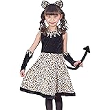 クリアストーン(Clearstone) コスプレ ハロウィン レオニーワンピース レオパード ヒョウ キッズ 140cm 女の子 ブラック 衣装 仮装 コスチューム