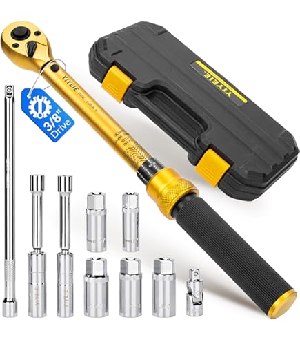 TecoTek 11-Piece Spark Plug Socket Set With 3/8" Drive Ratchet Handle Spark Plug Gapper Universal Joint And