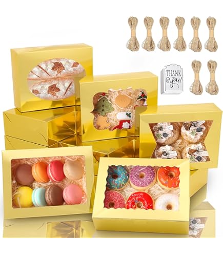 Yotruth 9x6x2.5" Cookie Box With Window Gift Bakery Boxes 50 Pack Black Cookie Box Pop Up Easy Assembly Treat Box