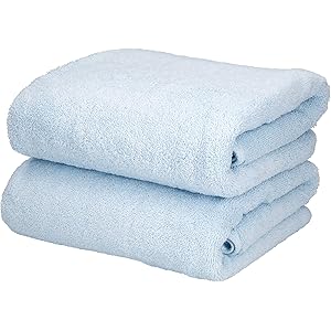【Amazon.co.jp限定】タオル研究所 [毎日シンプル]001 バスタオル パールブルー 約60×120㎝ 毛羽レス 高速吸水 速乾 耐久性 人気 【選べる7色】 2枚組