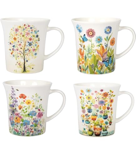 Shudehill Giftware Busy Bees - Set 4 Tazze Con Acquerello Di Api E Fiori - Capacità 220 Ml - Collezione Jennifer Rose Gallery - 3