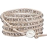 KELITCH Fashion Gray Crystal Beaded 5 Wrap Bracelet On Leather Chain New Jewelry
