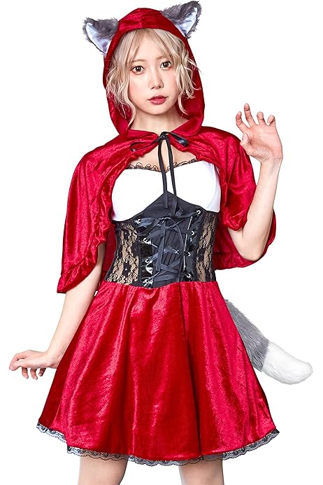 Amazon.co.jp: K.C&Ace 赤ずきん ハロウィン コスプレ【レースマスクと 