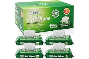 Inspire Naturals Pet Wipes 100% Natural Plant Based with Organic Antioxidants, Dog Wipes Cleaning Deodorizing Cat Wipes | Dog Bath Dog Ear Wipes | Dog Wipes for Paws and Butt (200ct - 4 Pack)