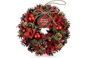 Morikuru(Ririsu) クリスマスリース 直径 25cm 飾り 玄関ドア用 リース クリスマス飾り 赤 SG Wonder zone SG09-01 レッド