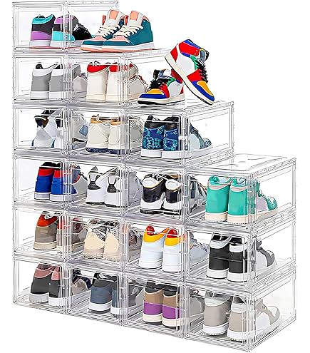 Mitees 10-Pack Clear Plastic Shoe Storage Boxes - XX Large Stackable Organizers For Sneakers
