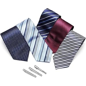 [RATOM] ネクタイピン ネクタイ セット【ネクタイ5本+ピン3本+ギフトボックス、洗濯OK】 (アソート系)