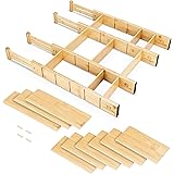 Drawer Dividers 100% Bamboo - Adjustable Draw Organiser - Kitchen, Bathroom, Bedroom & Office – Declutter & Configure Drawers
