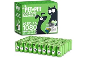 PET N PET 1080 Count Dog Poop Bags USDA 41% Plant Based 60 Rolls of Strong & Thick Dog Waste Poo Bags 9x13 Green Unscented Poop Holder